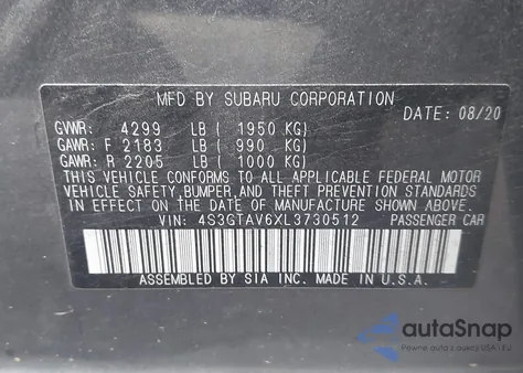 2020 Subaru Impreza Premium 5-Door из США, поврежденный, VIN 4S3GTAV6XL3730512